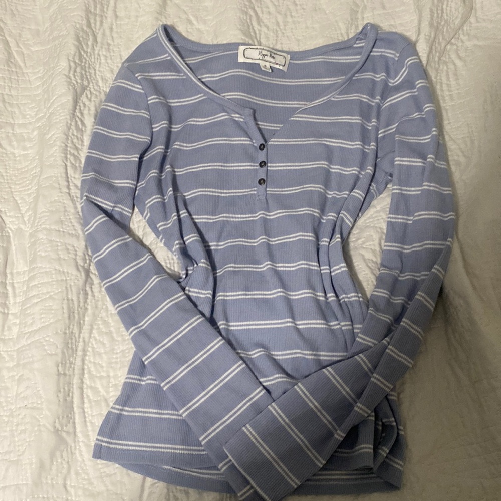 blue stripe long sleeve button